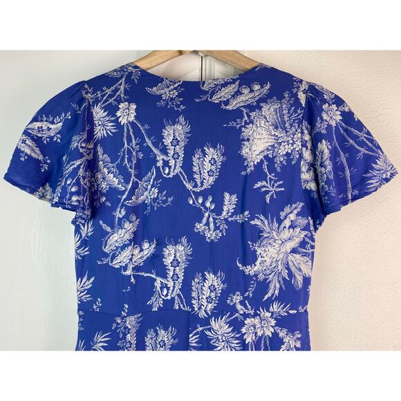 Anthropologie Maeve Women's Size 4 Blue White Floral Flutter Sleeve A-Line Dress - Picture 6 of 8